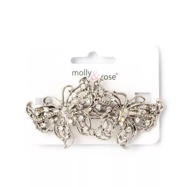 Vintage Style Double Butterfly Crystal Barrette