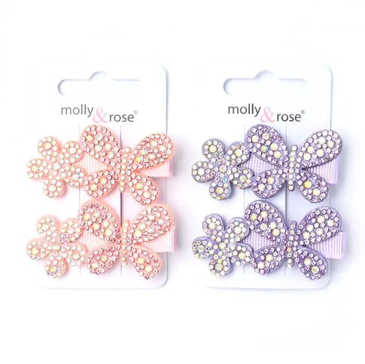 Diamante Flower and Butterfly Clips