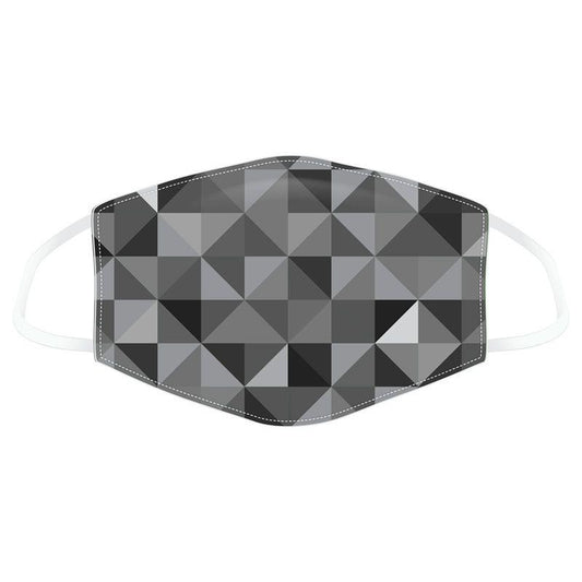 Geometric Black & Grey Triangles Print Reusable Face Covering - Adult