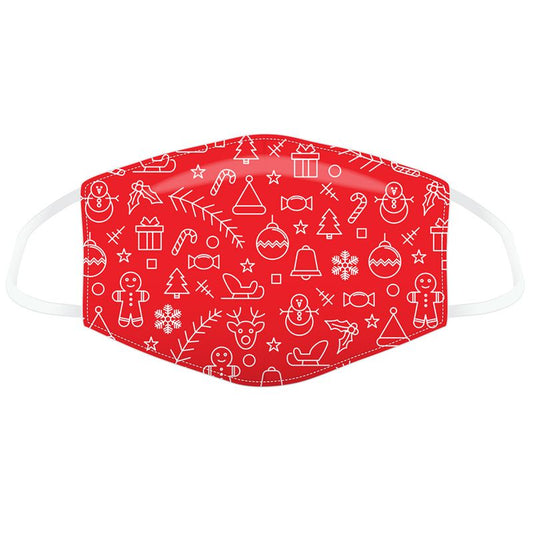 Red Christmas Icons Reusable Face Covering - Adult