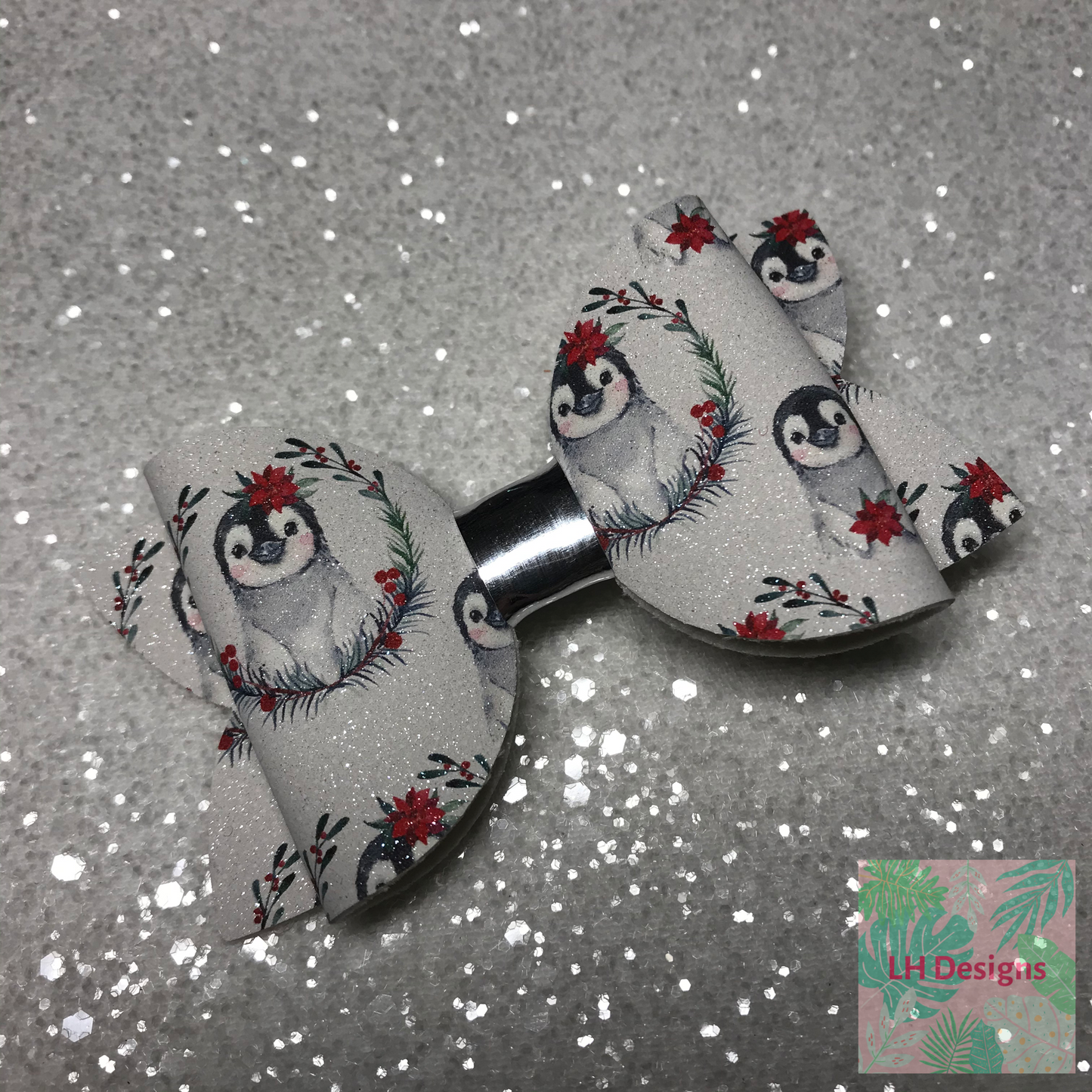 Poinsettia Penguin Hair Bow