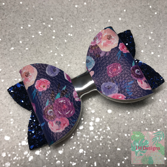 Navy Floral Hair Bow