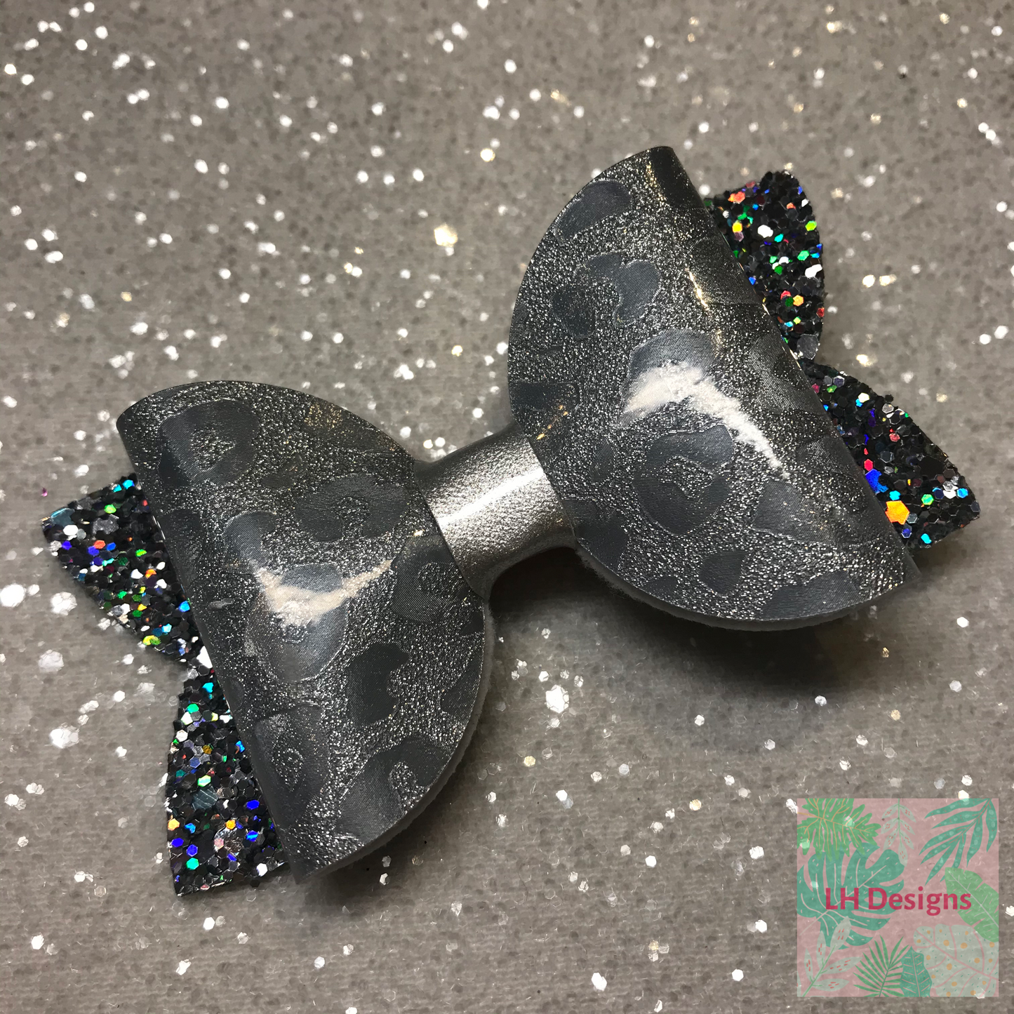 Silver Animal Print Hair Bow