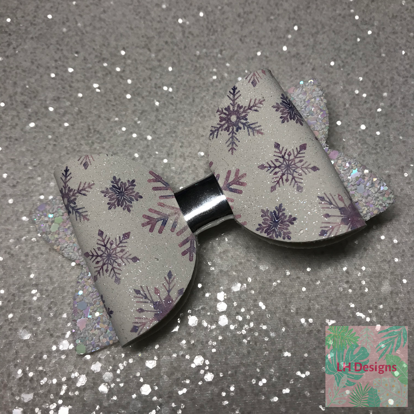 Pink Snowflake Glitter Hair Bow