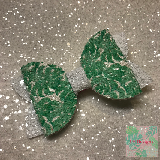 Monstera Leaf Glitter Hair Bow