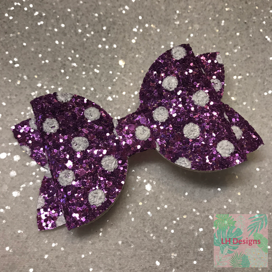 Purple Glitter Polka Dot Hair Bow