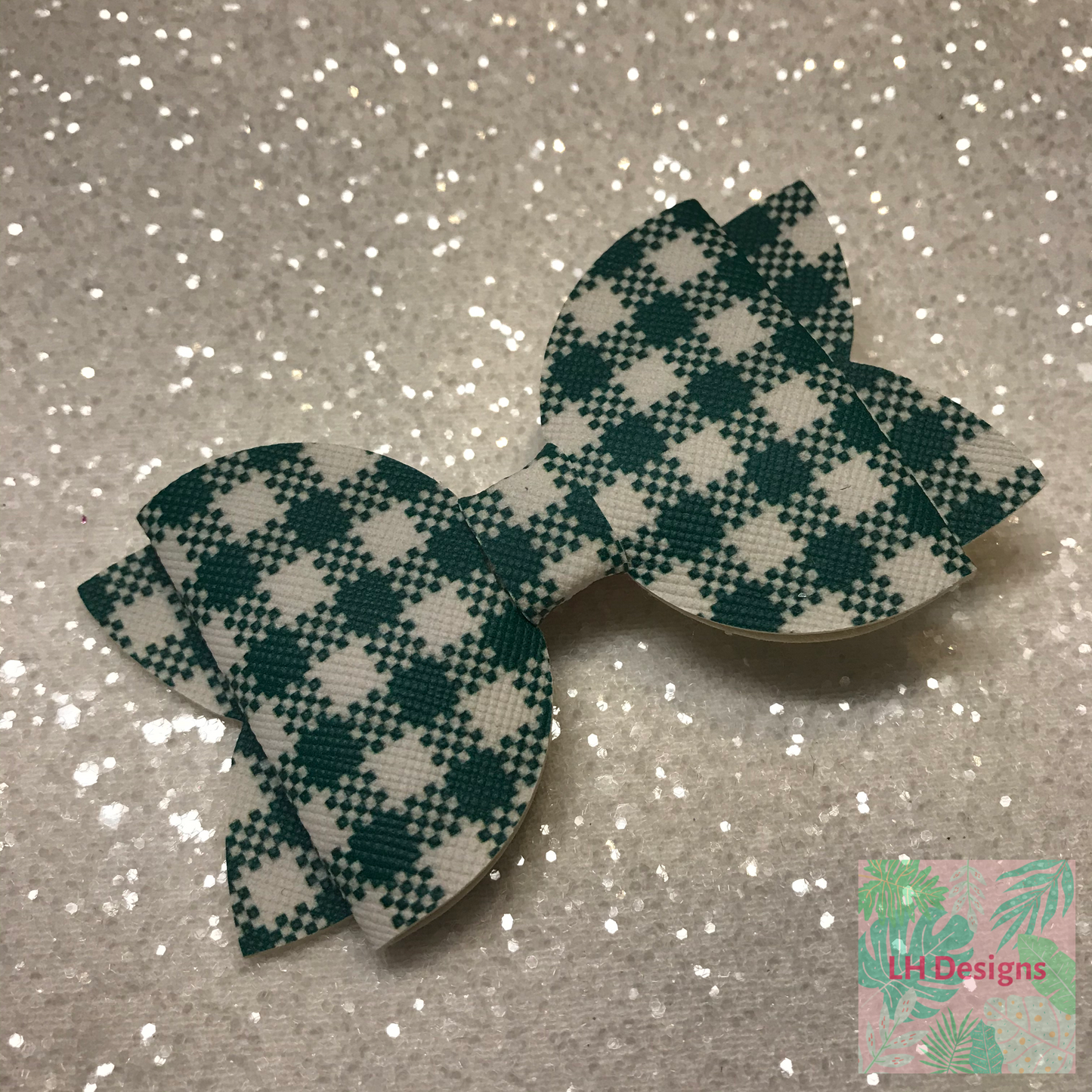 Green Gingham Hair Bow