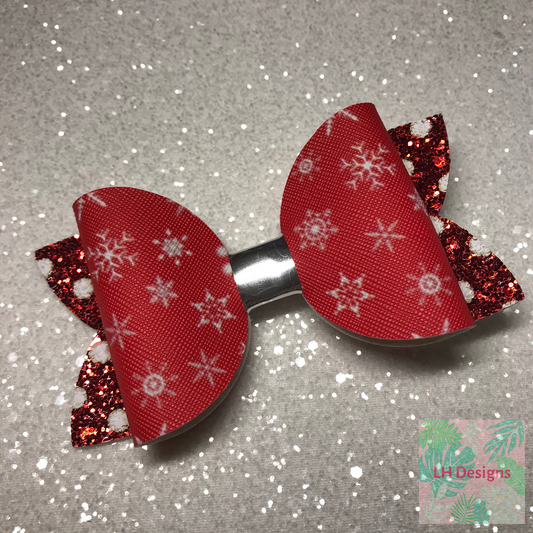Red Snowflakes Hair Bow