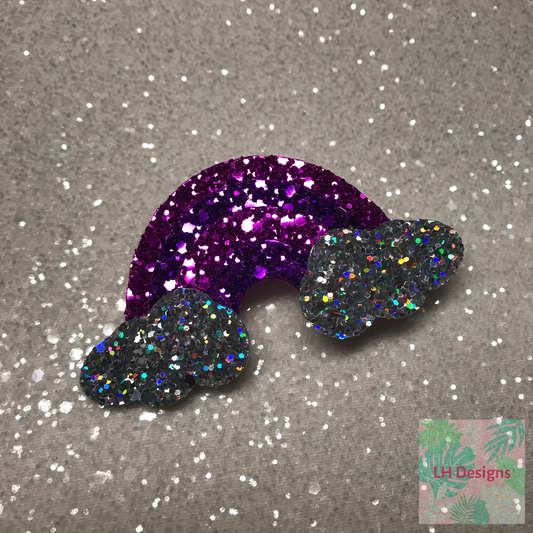 Pink & Purple Rainbow Hair Clip with Clouds