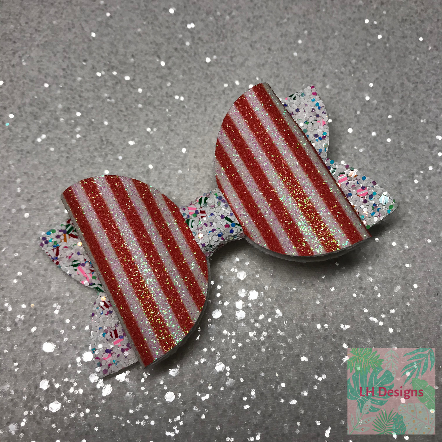 Red & White Candy Stripe Glitter Hair Bow