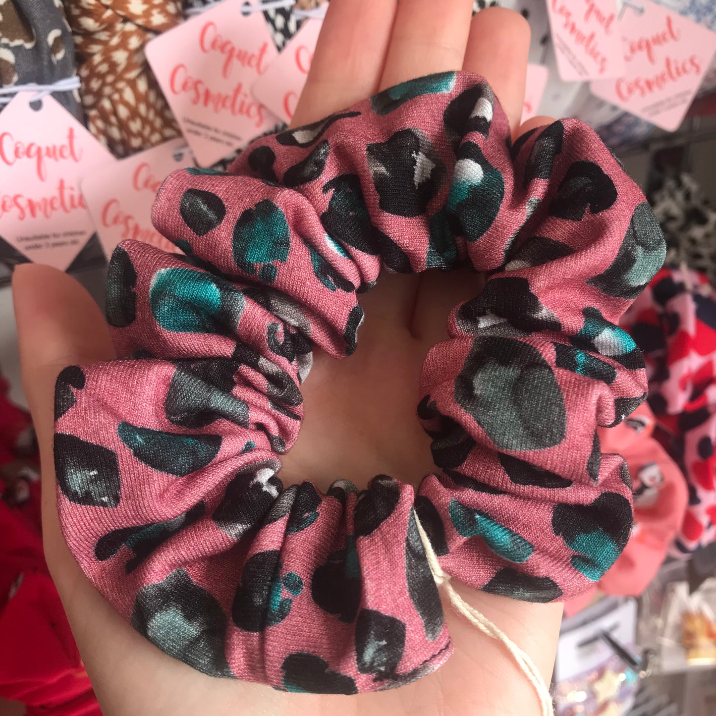 Pink and Teal Leopard Scrunchie