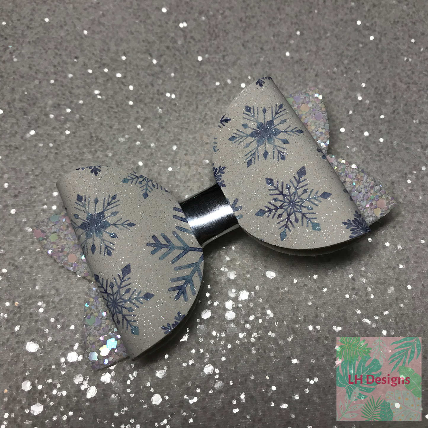 Blue Snowflake Glitter Hair Bow